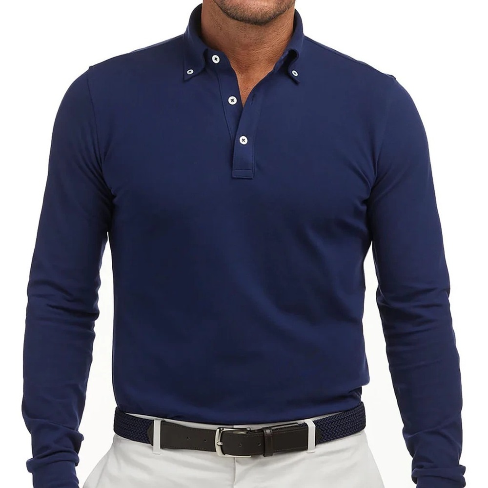 Holderness & Bourne Men's Long Sleeve Burton Polo Shirt Size Large Navy Preppy
